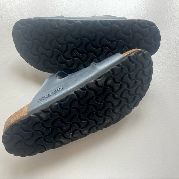 Silver Sheen Triple Strap Birkenstock Sandal Dark Brown Leather Footbed - Picture 3 of 6